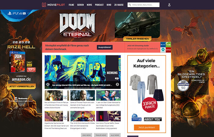 teilresponsive Sitebranding mit Video und Animation "Doom Eternal"