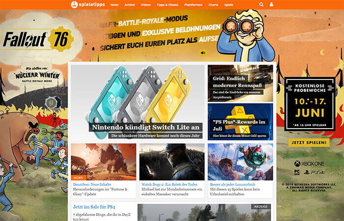 teilresponsive Sitebranding mit Video "Fallout 76"